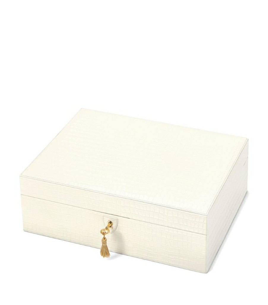 Jewellery Boxes * | Classical Aspinal Of London Croc-Embossed Leather Grand Luxe Jewellery Box