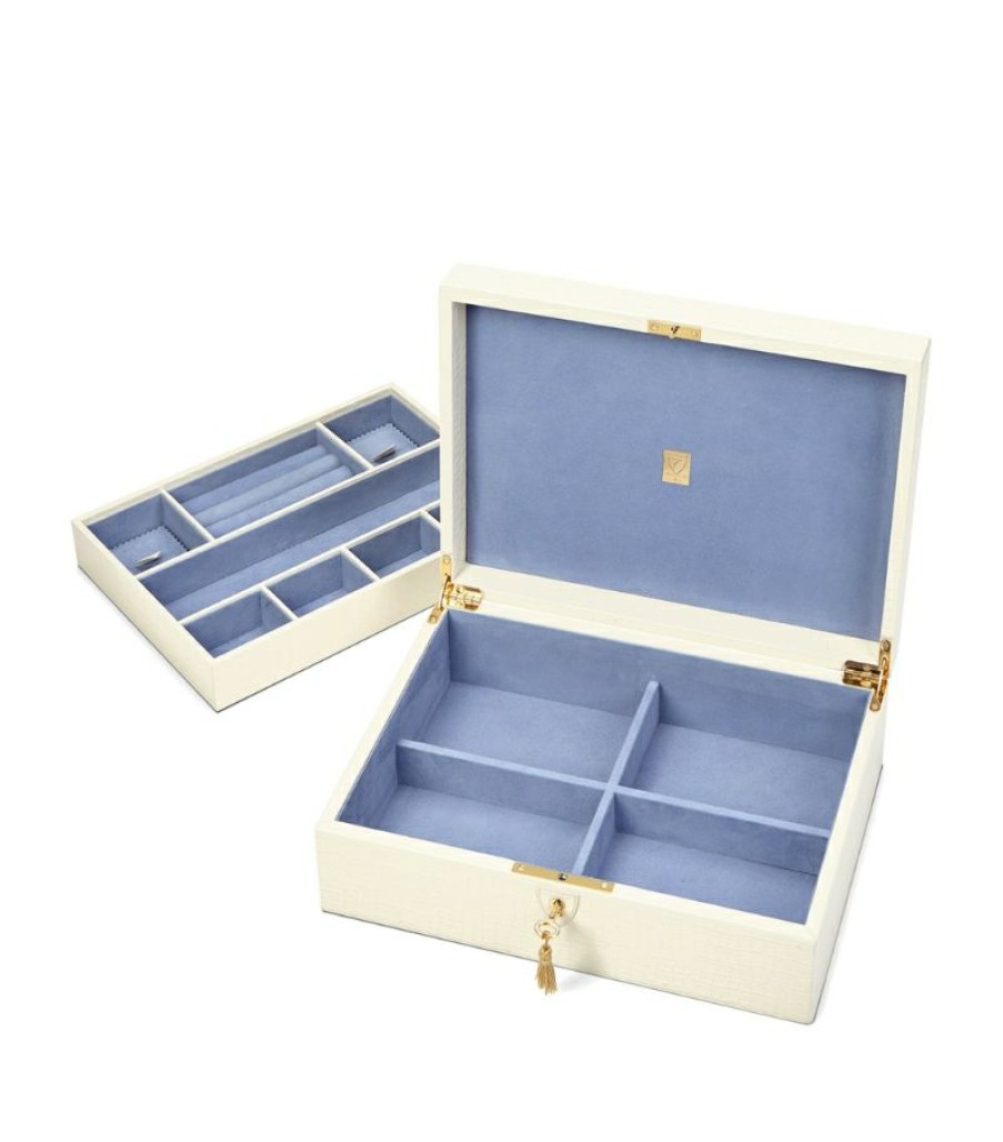 Jewellery Boxes * | Classical Aspinal Of London Croc-Embossed Leather Grand Luxe Jewellery Box