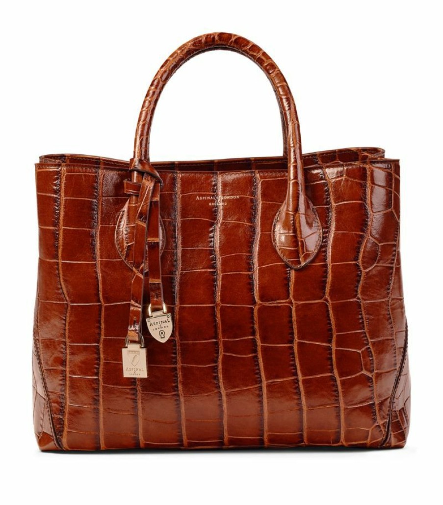 Women * | Closeout Sale Aspinal Of London Croc-Embossed Leather London Tote Bag