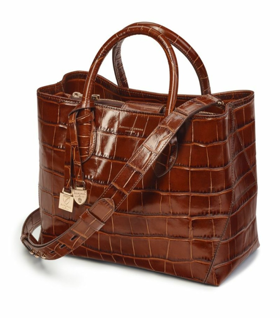 Women * | Closeout Sale Aspinal Of London Croc-Embossed Leather London Tote Bag