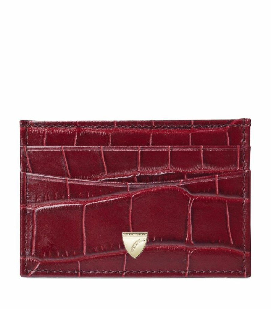 Women * | Quality Guarantee Aspinal Of London Croc-Embossed Leather Card Holder