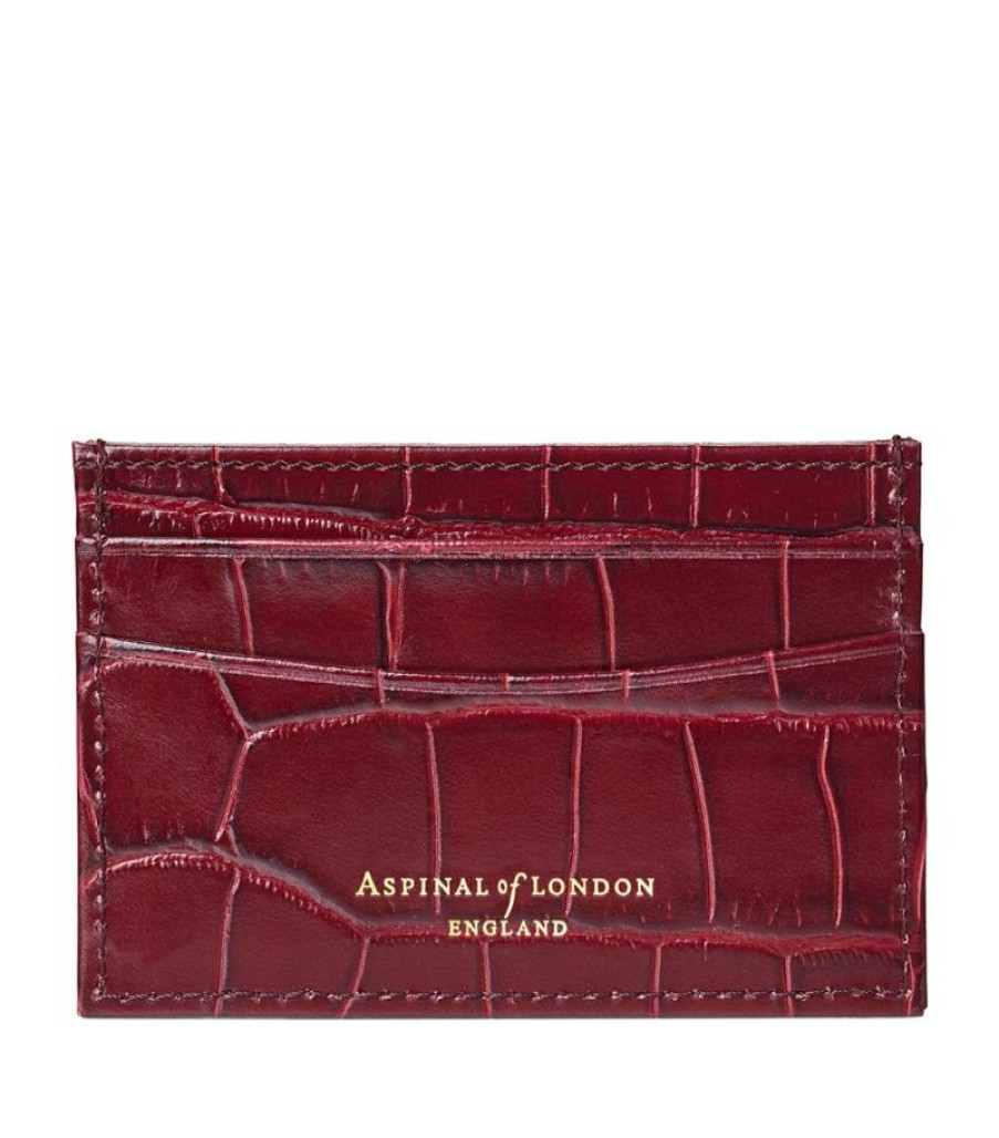 Women * | Quality Guarantee Aspinal Of London Croc-Embossed Leather Card Holder