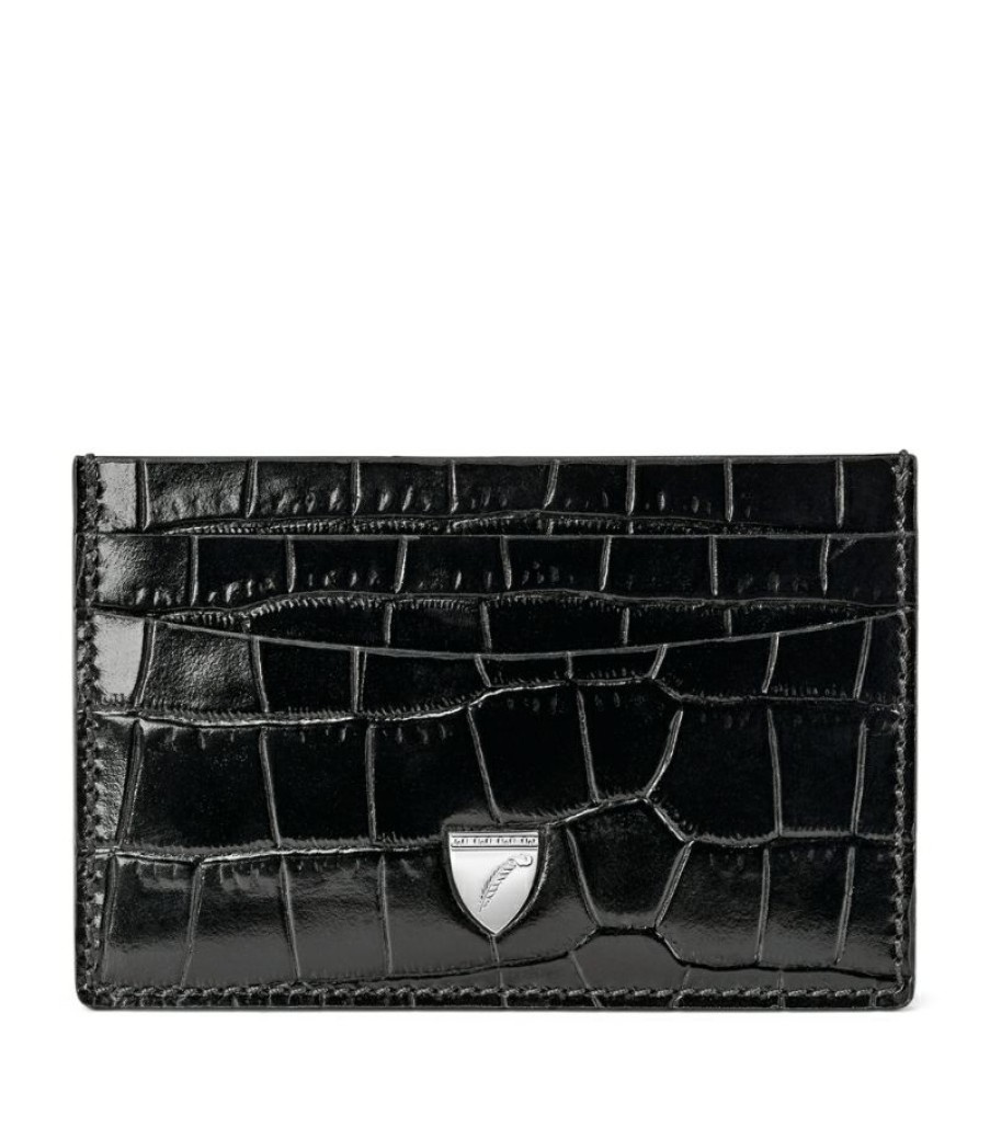 Women * | Outlet Aspinal Of London Croc-Embossed Slim Card Holder