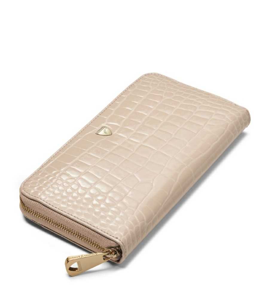 Women * | Featured Aspinal Of London Croc-Embossed Continental Wallet