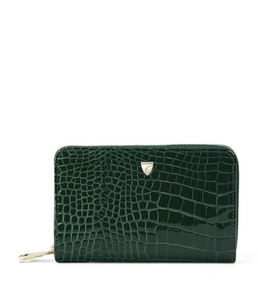 Women * | Hot Sell Aspinal Of London Midi Croc-Embossed Leather Continental Wallet