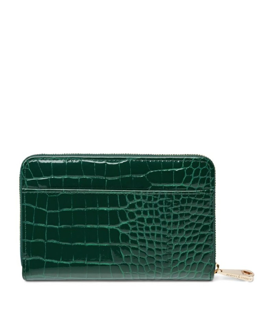 Women * | Hot Sell Aspinal Of London Midi Croc-Embossed Leather Continental Wallet