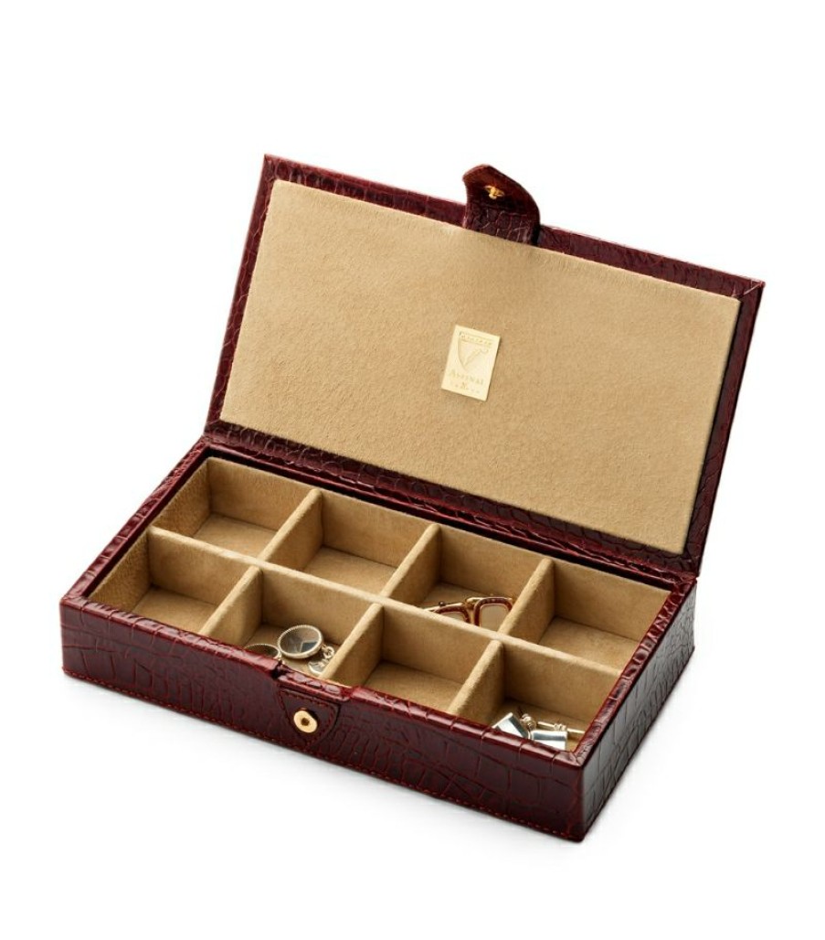 Jewellery Boxes * | Crazy Deals Aspinal Of London Croc-Embossed Leather Cufflink Box