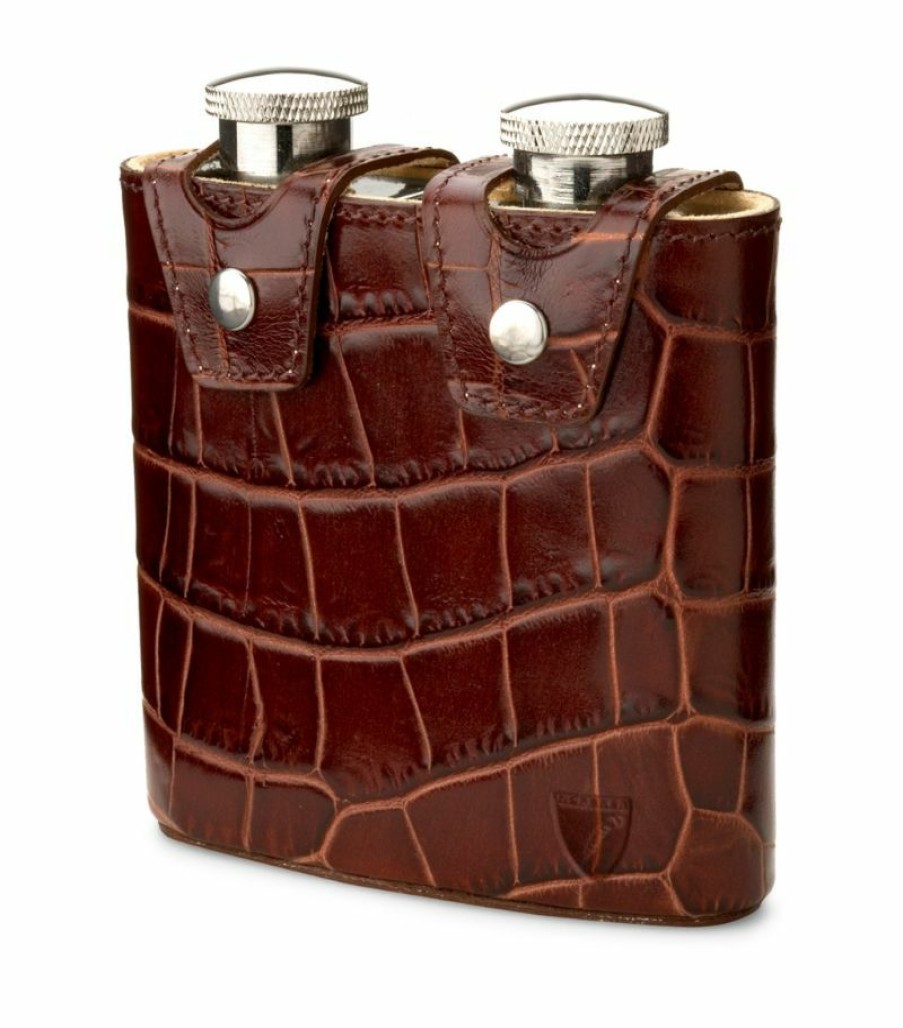 Aspinal Of London * | Reasonable Price Aspinal Of London Double Leather Hip Flask