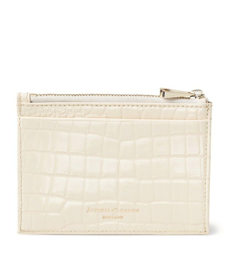 Women * | Promotions Aspinal Of London Croc-Embossed Leather Card Holder