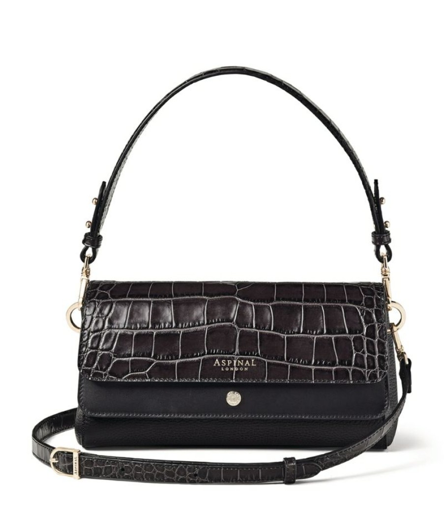 Women * | Popular Aspinal Of London Croc-Embossed Leather Hampton Bag