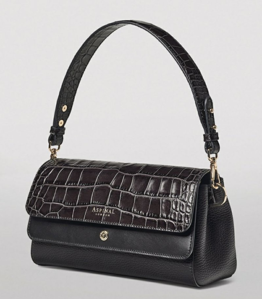 Women * | Popular Aspinal Of London Croc-Embossed Leather Hampton Bag