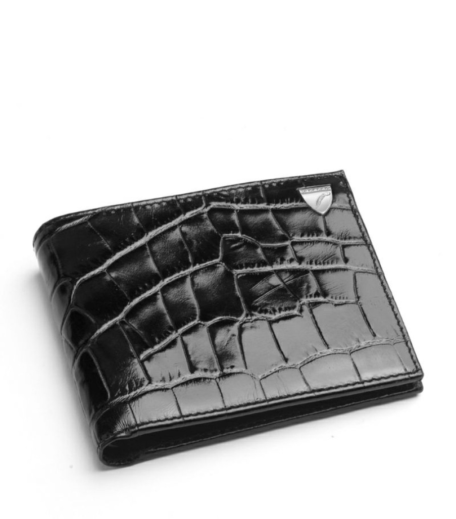 Men * | Outlet Aspinal Of London Croc-Embossed Leather Bifold Wallet