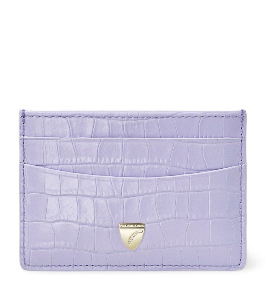 Women * | New Arrivals Aspinal Of London Croc-Embossed Slim Card Holder