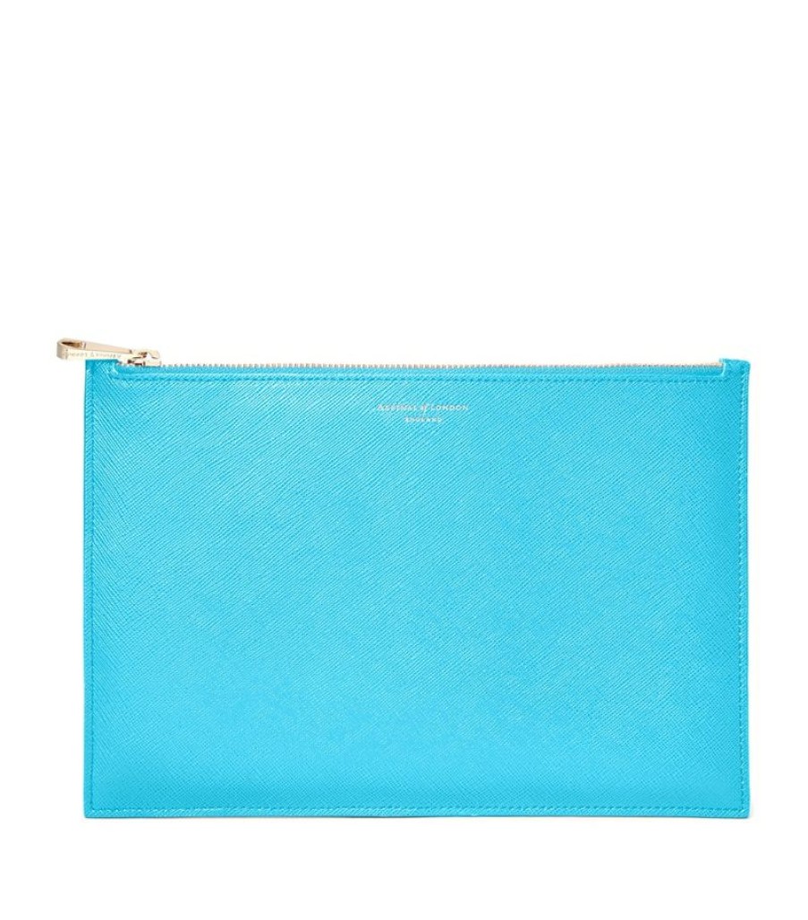 Women * | Reasonable Price Aspinal Of London Large Leather Essential Flat Pouch