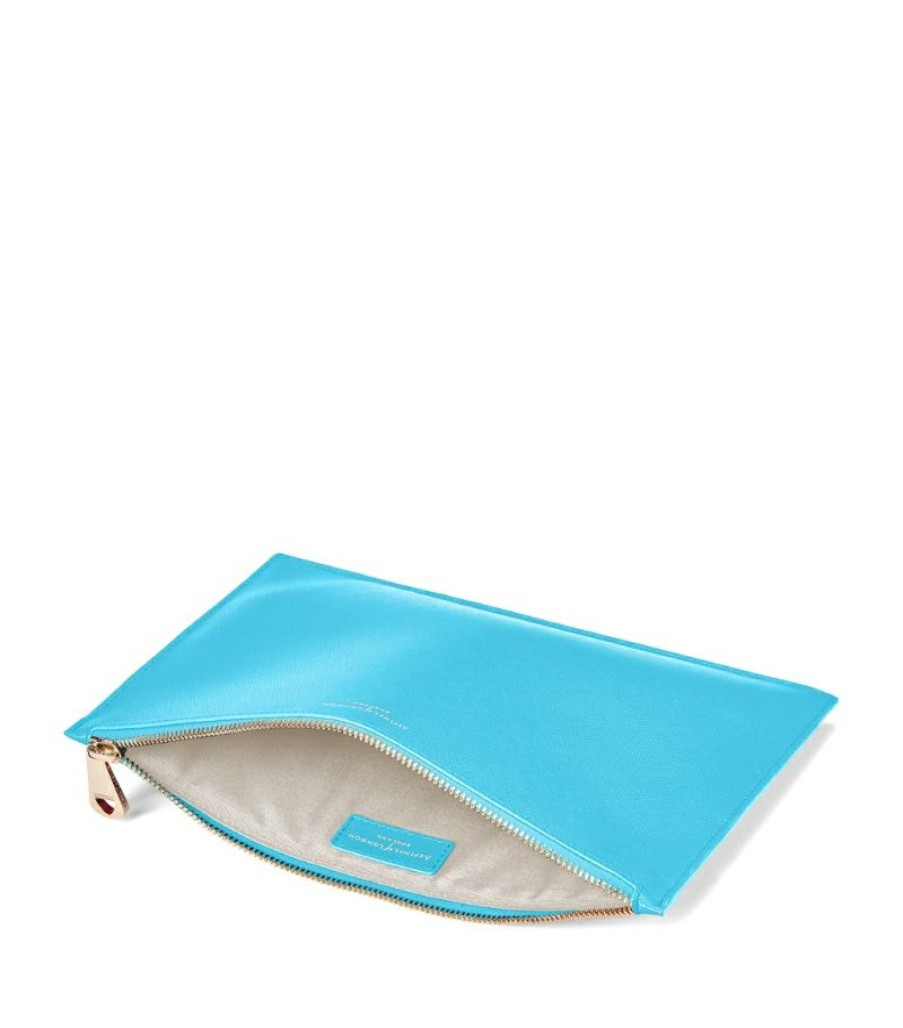 Women * | Reasonable Price Aspinal Of London Large Leather Essential Flat Pouch