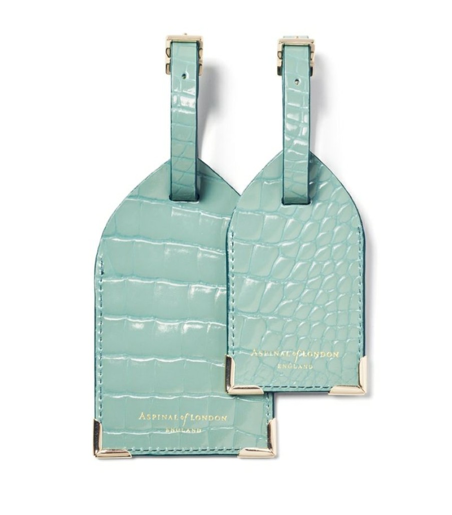 Travel Accessories * | Closeout Sale Aspinal Of London Croc-Embossed Leather Luggage Tags (Set Of 2)