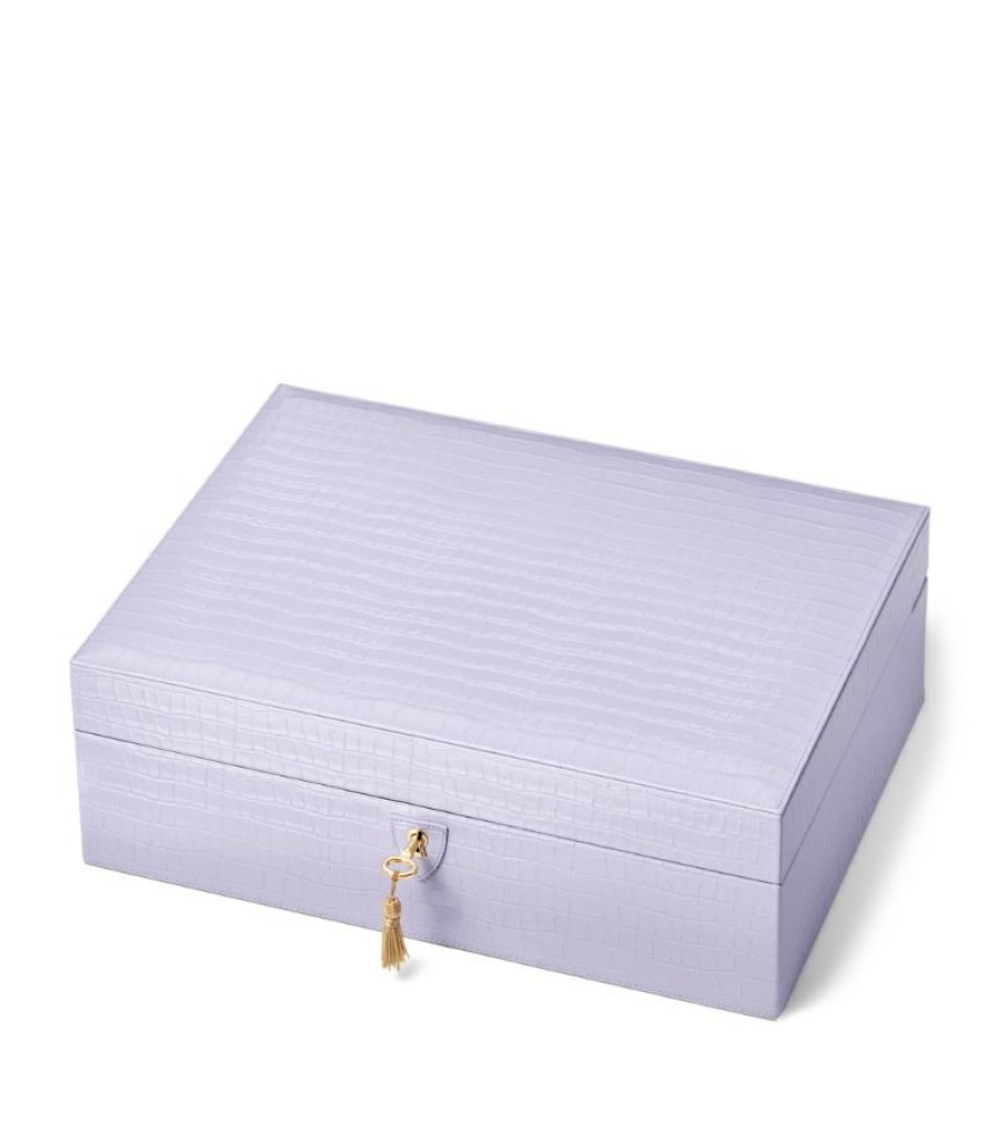 Jewellery Boxes * | Closeout Sale Aspinal Of London Croc-Embossed Grand Luxe Jewellery Box