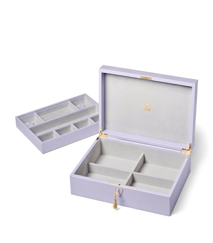 Jewellery Boxes * | Closeout Sale Aspinal Of London Croc-Embossed Grand Luxe Jewellery Box