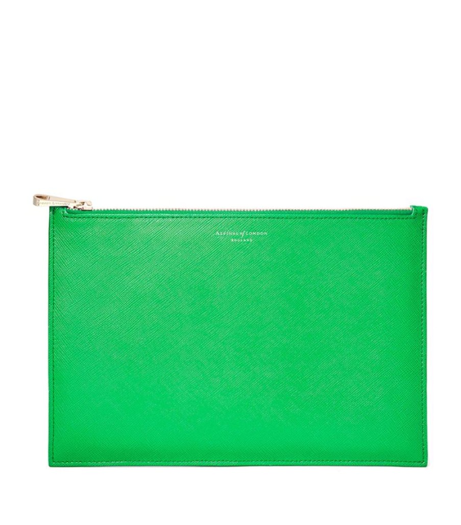 Women * | Quality Guarantee Aspinal Of London Large Leather Essential Flat Pouch