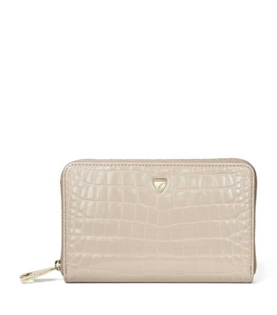 Women * | New Arrivals Aspinal Of London Midi Croc-Embossed Leather Continental Wallet