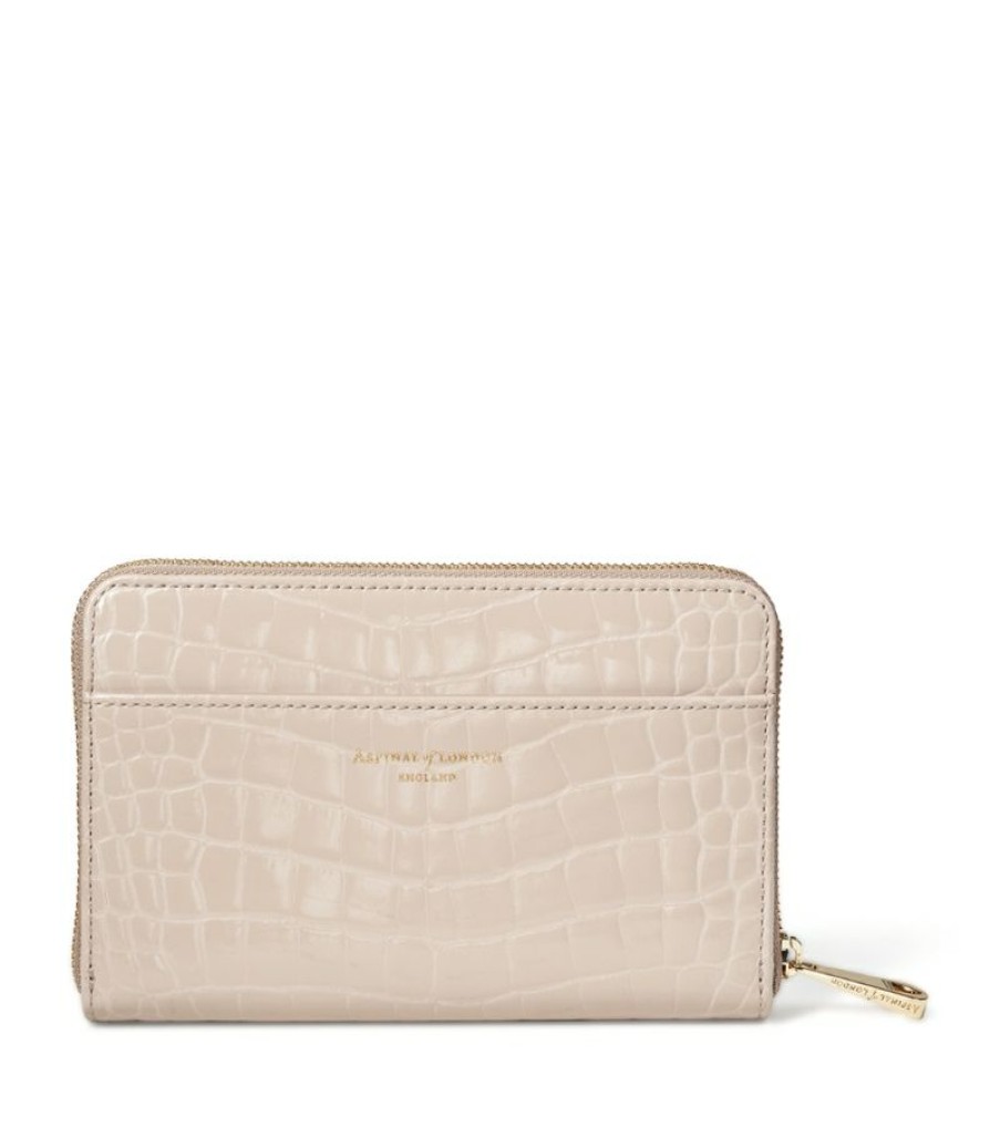 Women * | New Arrivals Aspinal Of London Midi Croc-Embossed Leather Continental Wallet