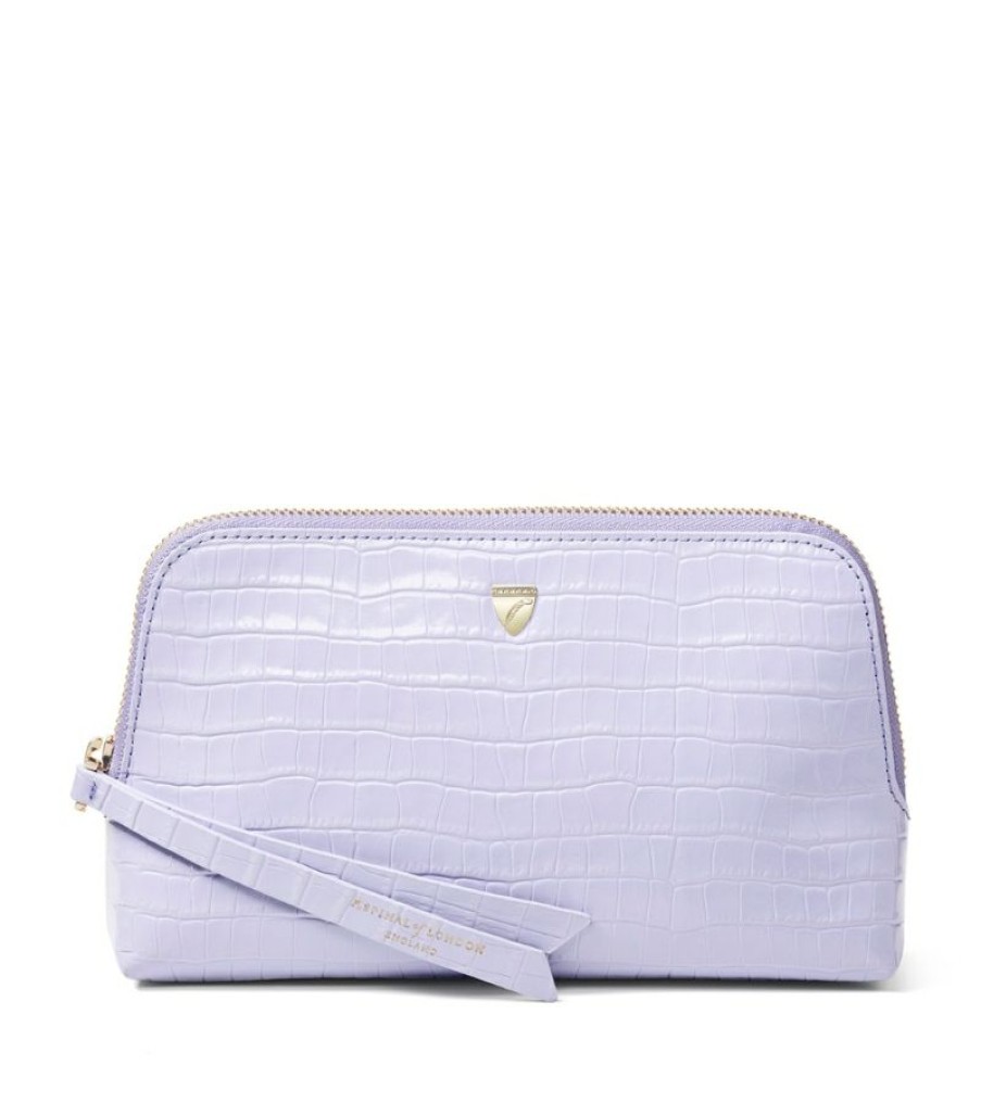 Make-Up Bags * | Reasonable Price Aspinal Of London Small Croc-Embossed Leather Essential Cosmetic Case