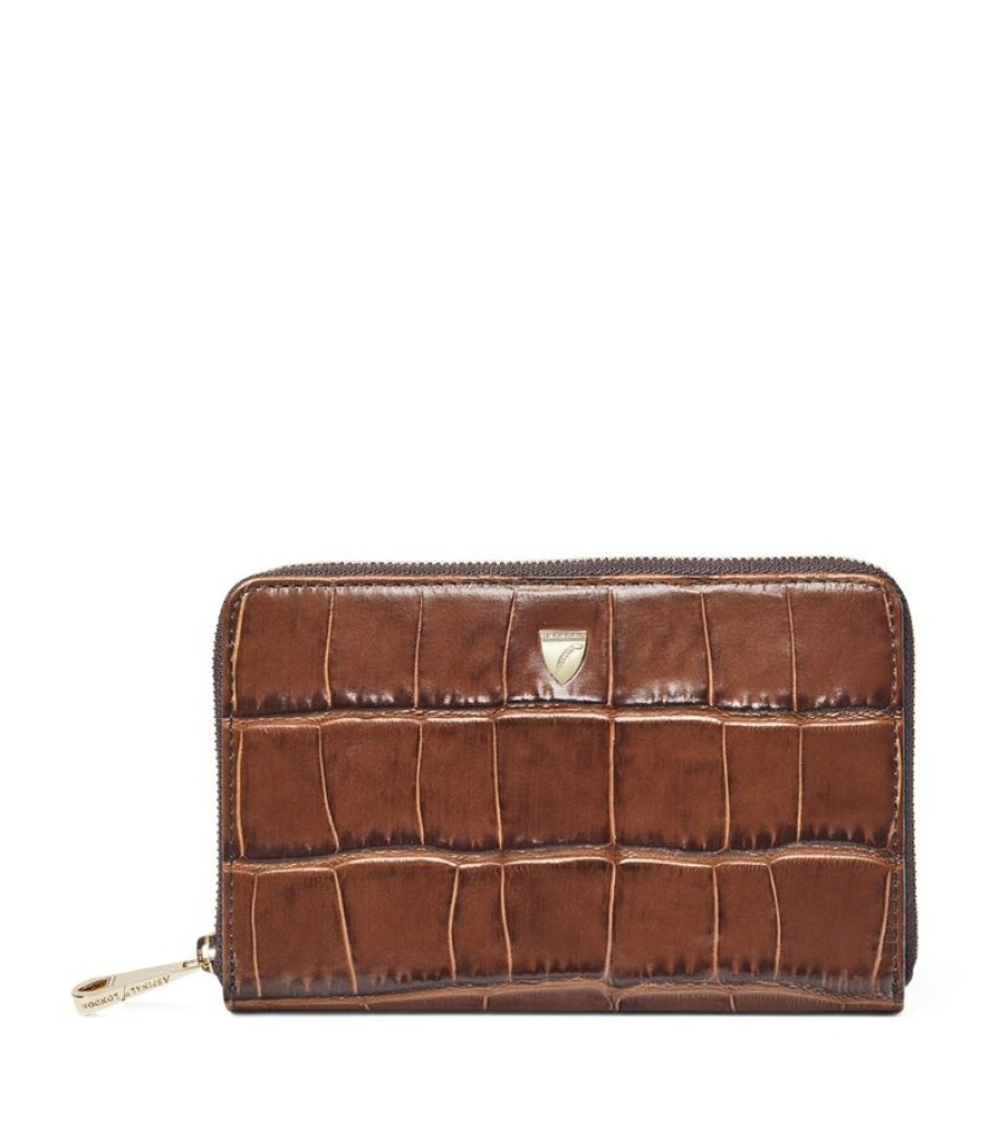 Women * | Featured Aspinal Of London Midi Croc-Embossed Continental Wallet