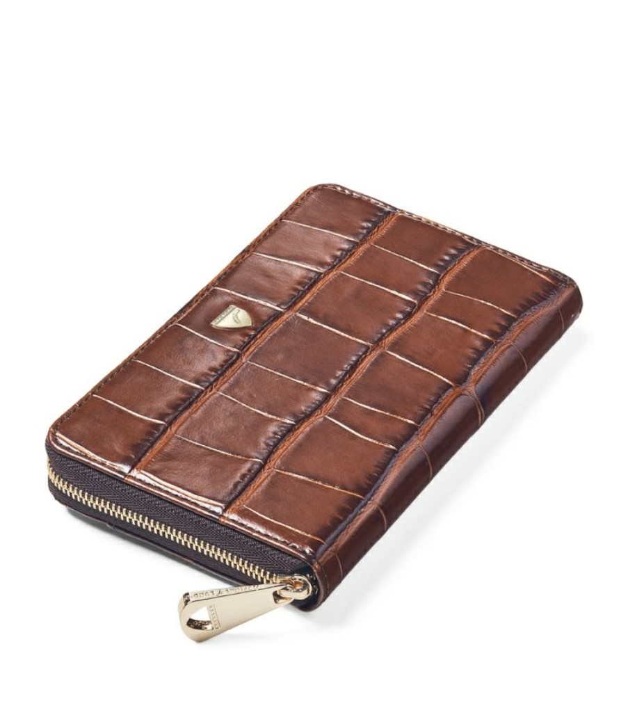 Women * | Featured Aspinal Of London Midi Croc-Embossed Continental Wallet