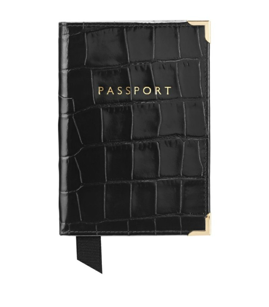 Travel Accessories * | Hot Sell Aspinal Of London Croc-Embossed Passport Cover