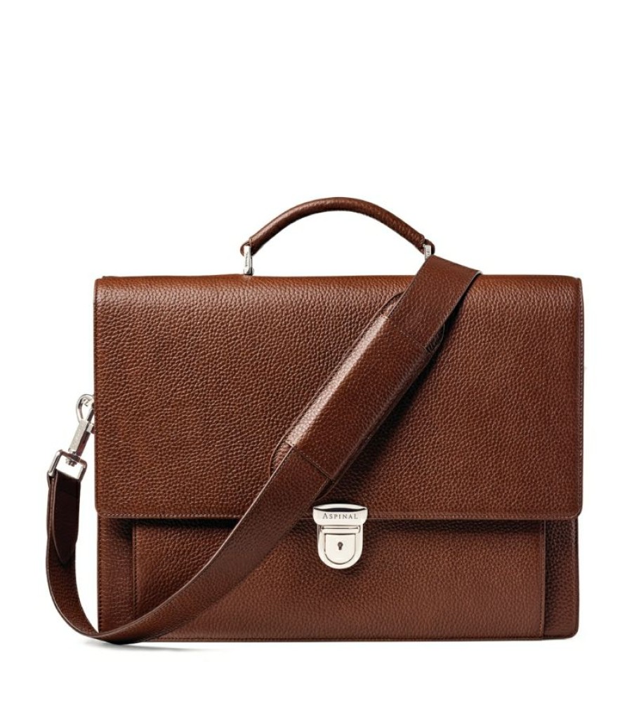 Men * | Closeout Sale Aspinal Of London Leather City Laptop Briefcase