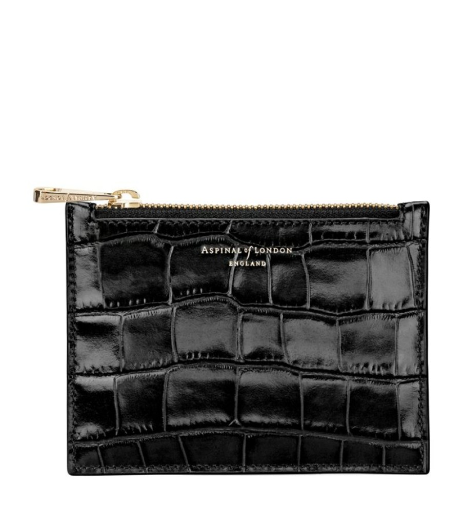 Women * | Outlet Aspinal Of London Small Croc Essentials Flat Pouch