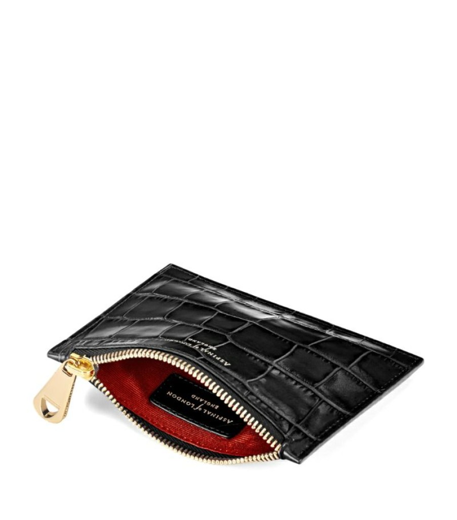 Women * | Outlet Aspinal Of London Small Croc Essentials Flat Pouch