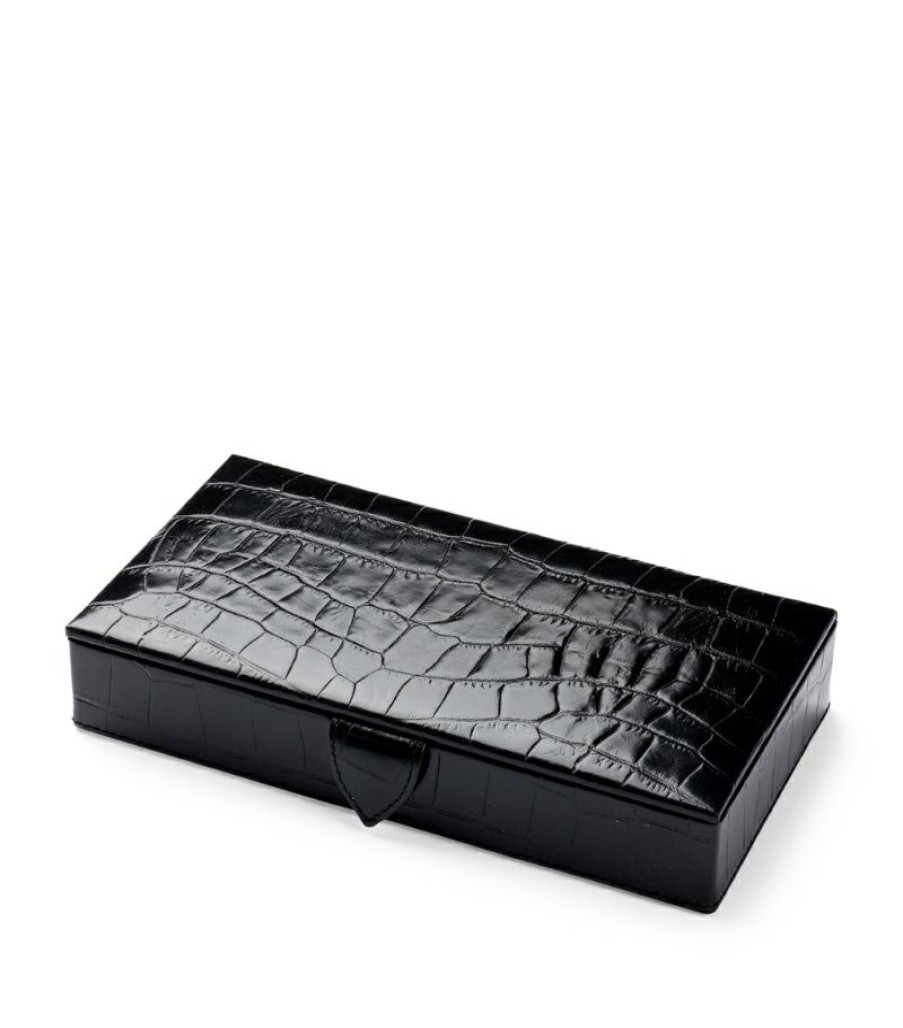 Jewellery Boxes * | Best Quality Aspinal Of London Croc-Embossed Leather Cufflink Box