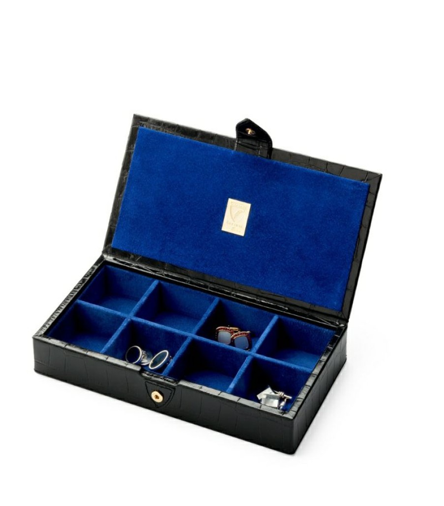 Jewellery Boxes * | Best Quality Aspinal Of London Croc-Embossed Leather Cufflink Box