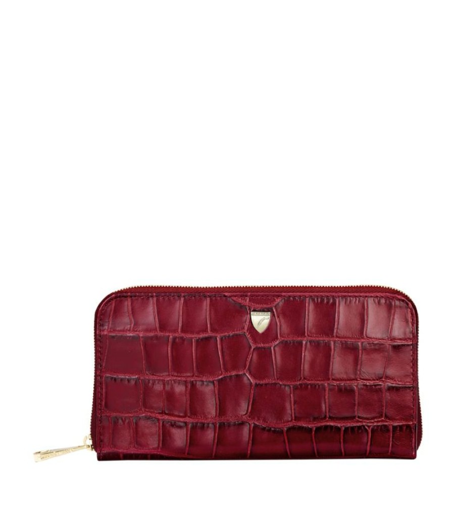 Women * | Shoping Aspinal Of London Croc-Embossed Continental Wallet