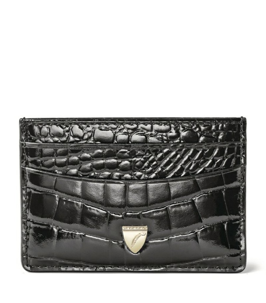 Women * | Flash Sale Aspinal Of London Croc-Embossed Slim Card Holder