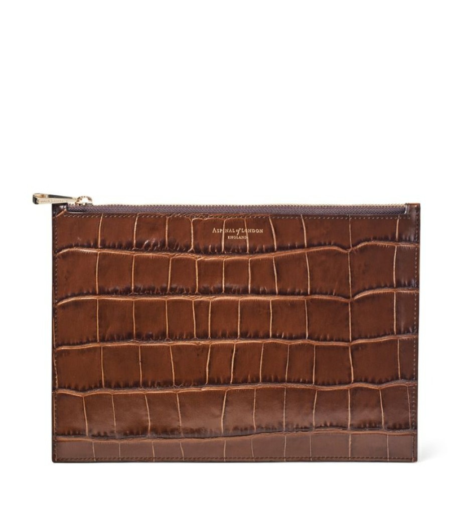 Women * | Special Aspinal Of London Large Leather Essential Flat Pouch