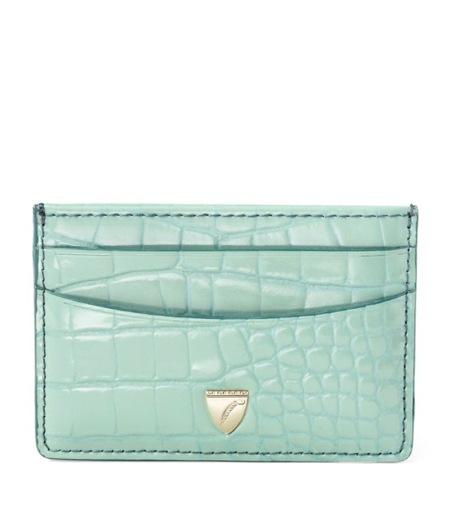 Women * | Reasonable Price Aspinal Of London Croc-Embossed Slim Card Holder