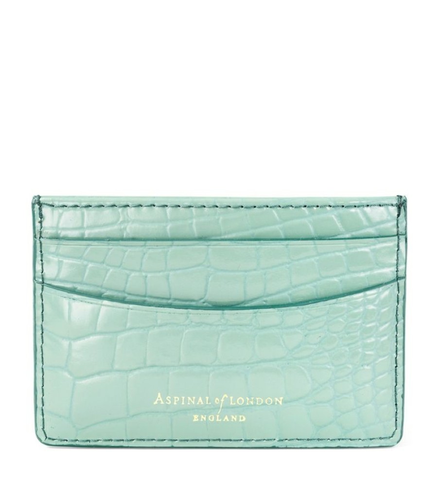 Women * | Reasonable Price Aspinal Of London Croc-Embossed Slim Card Holder