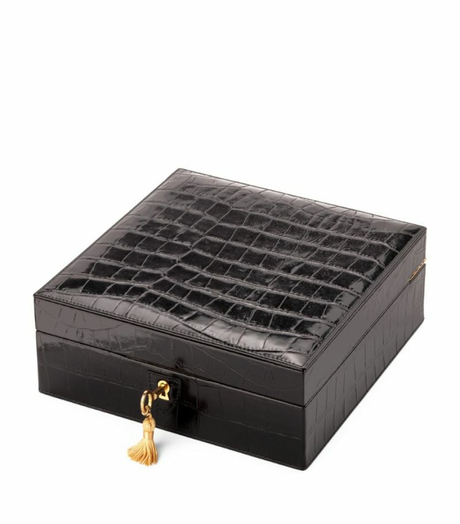 Jewellery Boxes * | Reasonable Price Aspinal Of London Croc-Embossed Leather Watch Roll