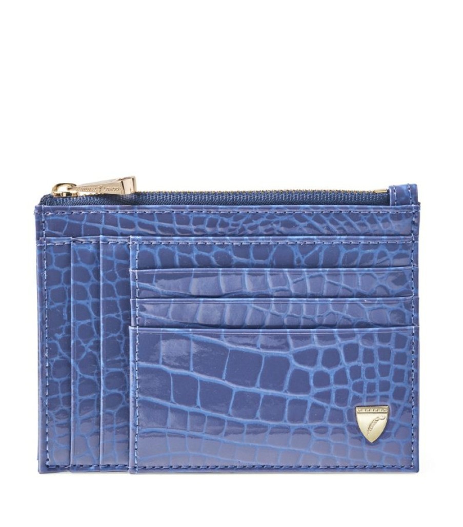 Women * | Bestsellers Aspinal Of London Croc-Embossed Leather Zip-Up Card Holder