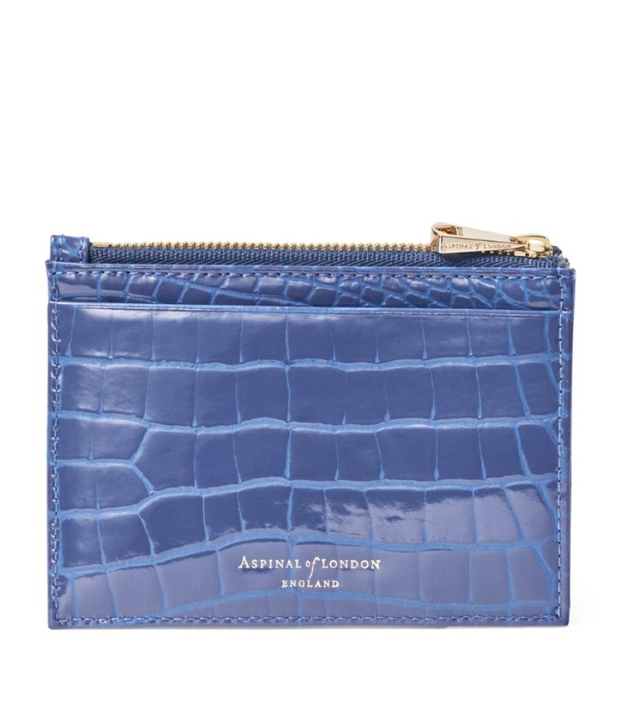 Women * | Bestsellers Aspinal Of London Croc-Embossed Leather Zip-Up Card Holder