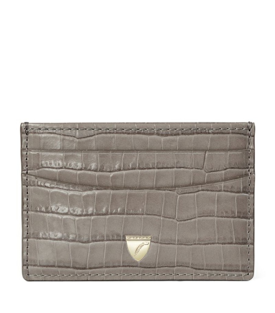 Women * | Hot Sell Aspinal Of London Croc-Embossed Slim Card Holder