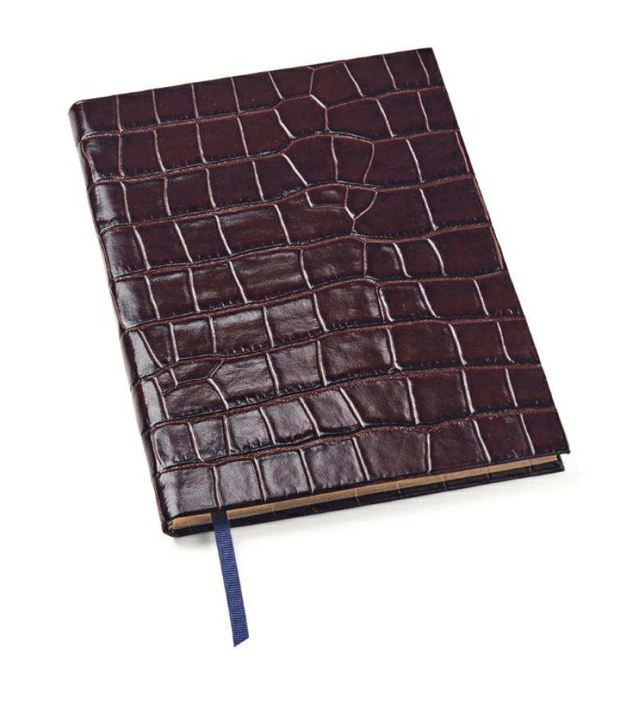 Aspinal Of London * | Reliable Quality Aspinal Of London Croc-Embossed Leather Bound A5 Journal