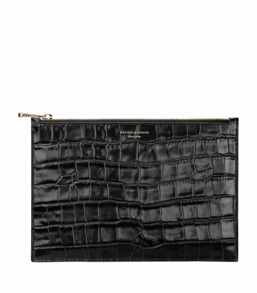 Women * | Bestsellers Aspinal Of London Large Flat Crocodile Printed Pouch