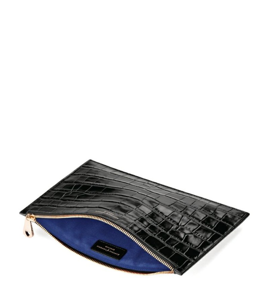 Women * | Bestsellers Aspinal Of London Large Flat Crocodile Printed Pouch