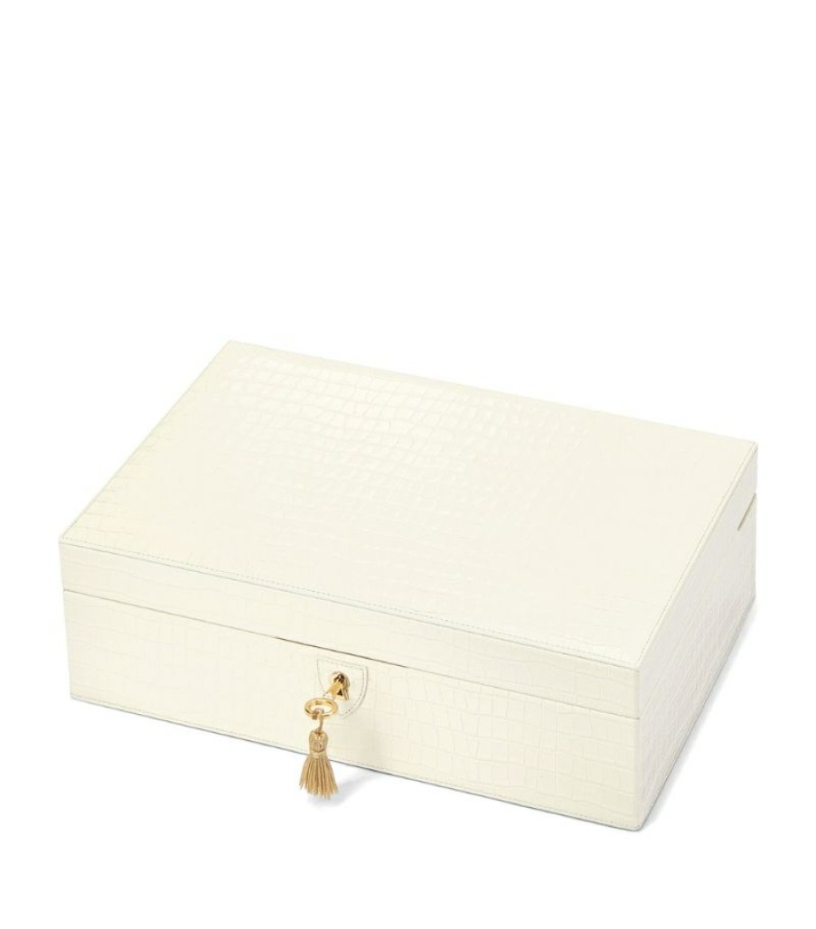 Jewellery Boxes * | Quality Guarantee Aspinal Of London Lizard-Embossed Leather Savoy Jewellery Box