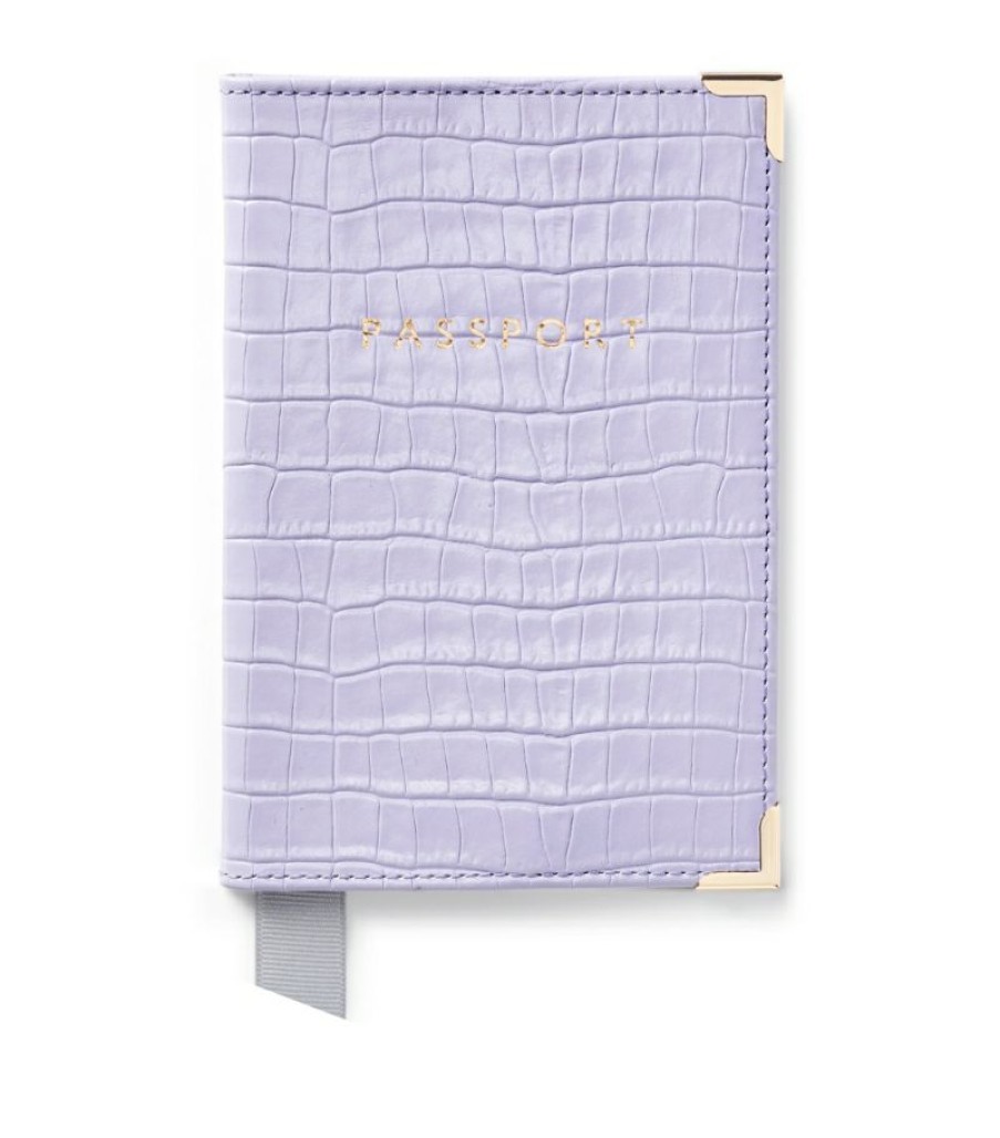 Travel Accessories * | Classical Aspinal Of London Croc-Embossed Leather Passport Cover