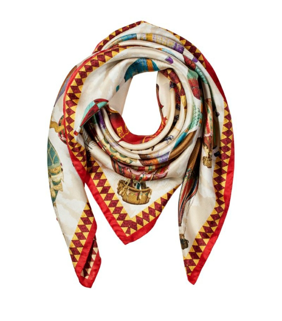 Women * | Best-Selling Aspinal Of London Silk Hot Air Balloon Print Scarf