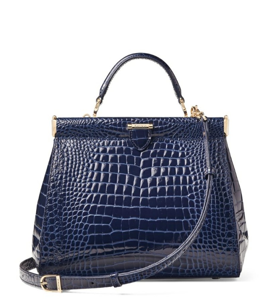 Women * | New Arrivals Aspinal Of London Small Croc-Embossed Leather Florence Top-Handle Bag